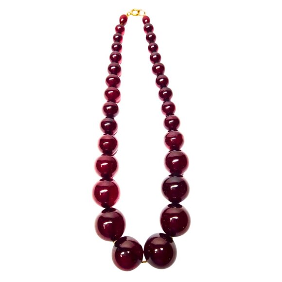 Vintage Cherry Bakelite Graduate Bead Necklace 1/20-12K Chain 15" - Picture 1 of 9